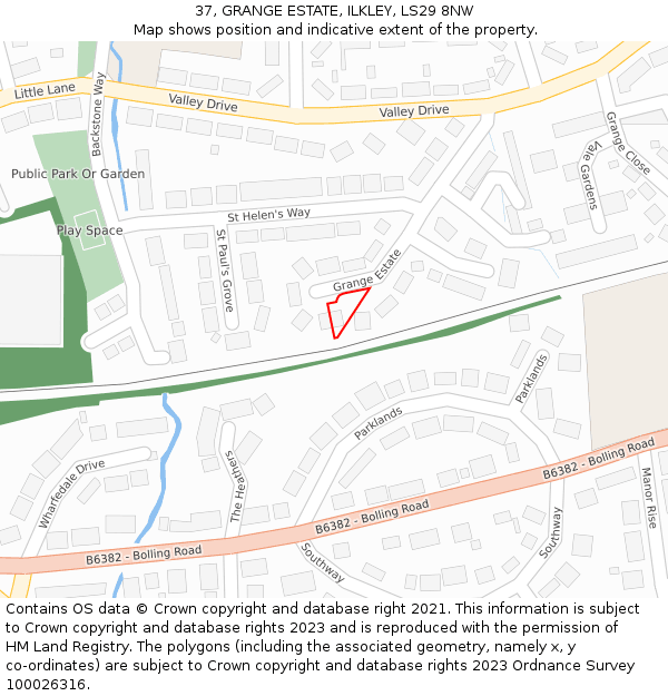 37, GRANGE ESTATE, ILKLEY, LS29 8NW: Location map and indicative extent of plot