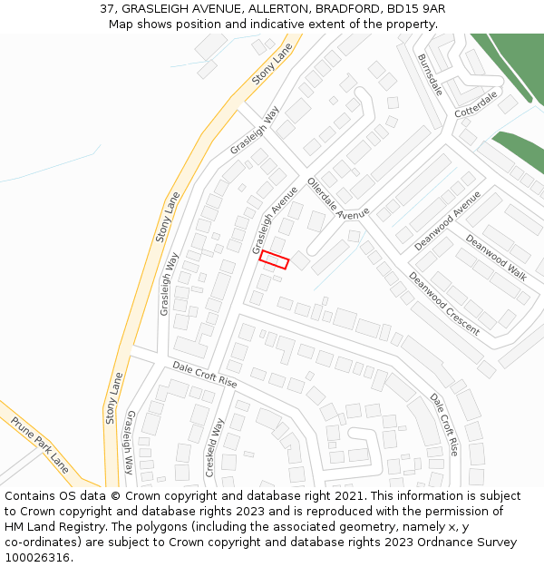 37, GRASLEIGH AVENUE, ALLERTON, BRADFORD, BD15 9AR: Location map and indicative extent of plot