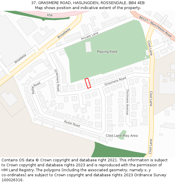 37, GRASMERE ROAD, HASLINGDEN, ROSSENDALE, BB4 4EB: Location map and indicative extent of plot