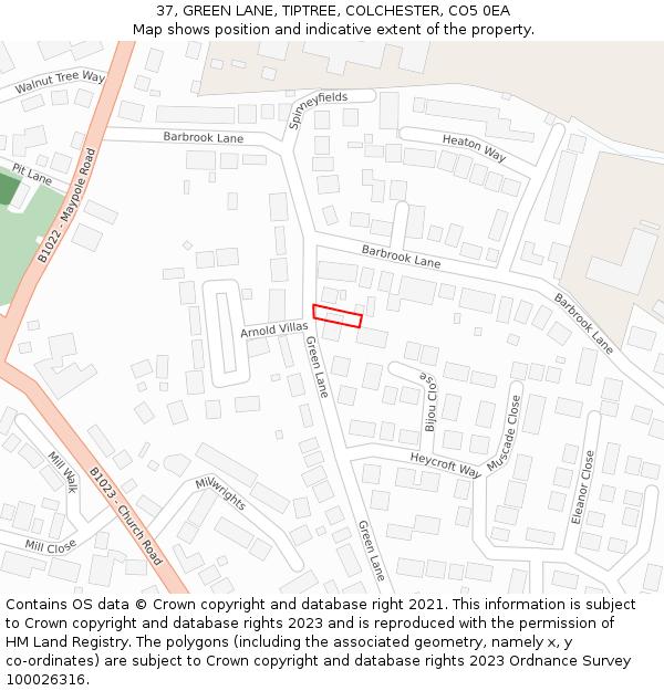 37, GREEN LANE, TIPTREE, COLCHESTER, CO5 0EA: Location map and indicative extent of plot