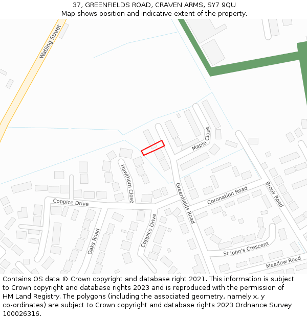 37, GREENFIELDS ROAD, CRAVEN ARMS, SY7 9QU: Location map and indicative extent of plot