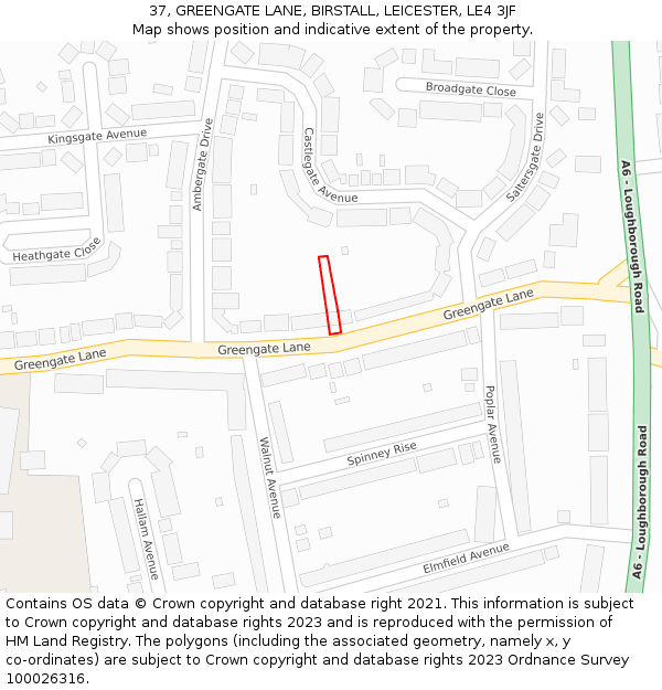 37, GREENGATE LANE, BIRSTALL, LEICESTER, LE4 3JF: Location map and indicative extent of plot