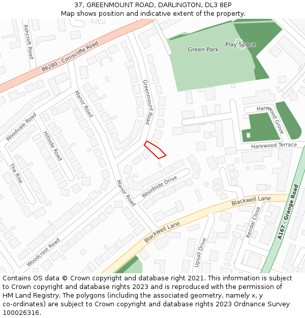 37, GREENMOUNT ROAD, DARLINGTON, DL3 8EP: Location map and indicative extent of plot