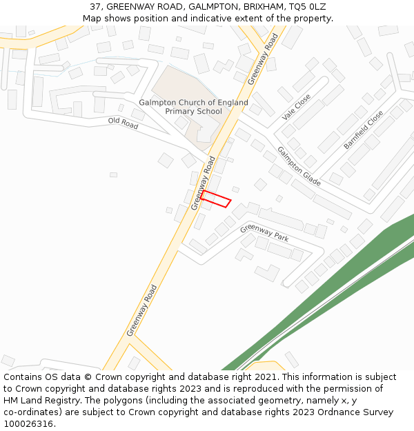 37, GREENWAY ROAD, GALMPTON, BRIXHAM, TQ5 0LZ: Location map and indicative extent of plot