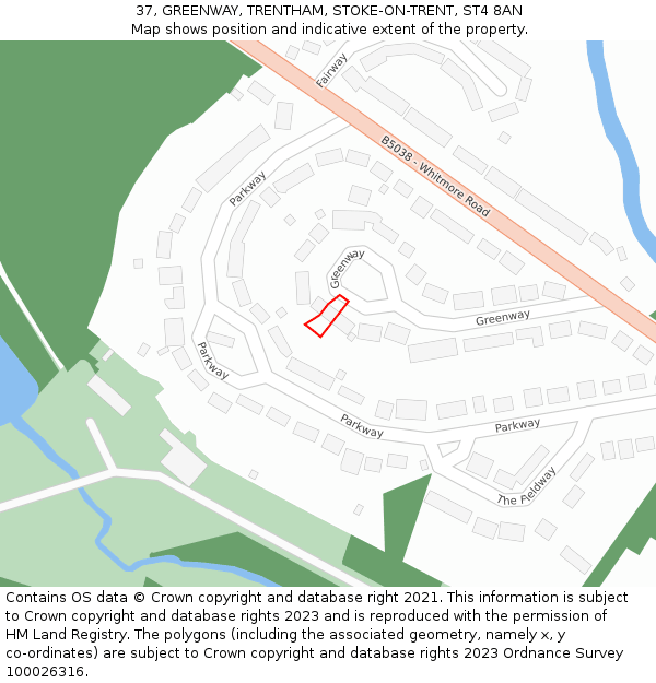 37, GREENWAY, TRENTHAM, STOKE-ON-TRENT, ST4 8AN: Location map and indicative extent of plot