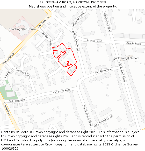 37, GRESHAM ROAD, HAMPTON, TW12 3RB: Location map and indicative extent of plot