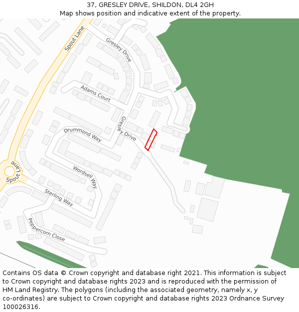 37, GRESLEY DRIVE, SHILDON, DL4 2GH: Location map and indicative extent of plot