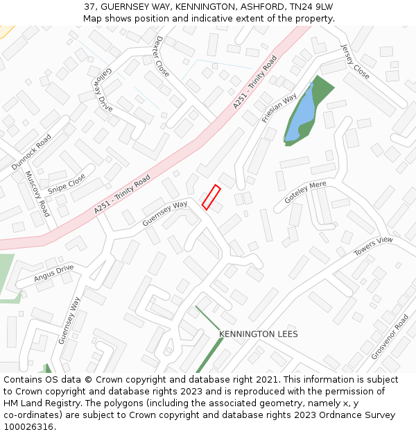 37, GUERNSEY WAY, KENNINGTON, ASHFORD, TN24 9LW: Location map and indicative extent of plot