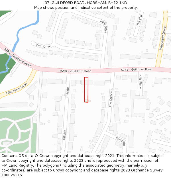 37, GUILDFORD ROAD, HORSHAM, RH12 1ND: Location map and indicative extent of plot