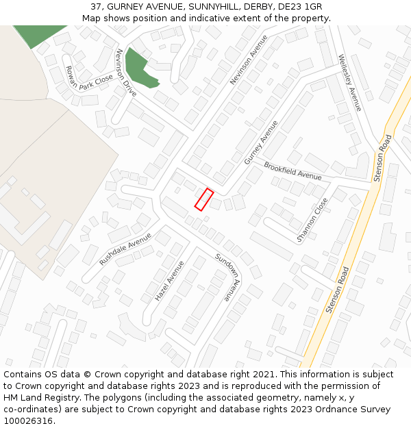 37, GURNEY AVENUE, SUNNYHILL, DERBY, DE23 1GR: Location map and indicative extent of plot