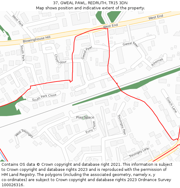 37, GWEAL PAWL, REDRUTH, TR15 3DN: Location map and indicative extent of plot