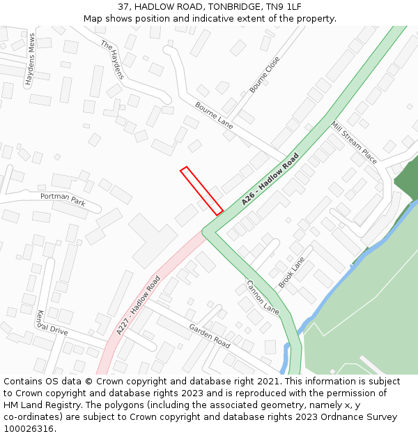 37, HADLOW ROAD, TONBRIDGE, TN9 1LF: Location map and indicative extent of plot