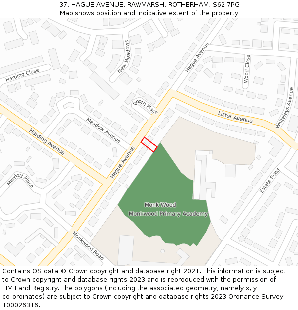 37, HAGUE AVENUE, RAWMARSH, ROTHERHAM, S62 7PG: Location map and indicative extent of plot