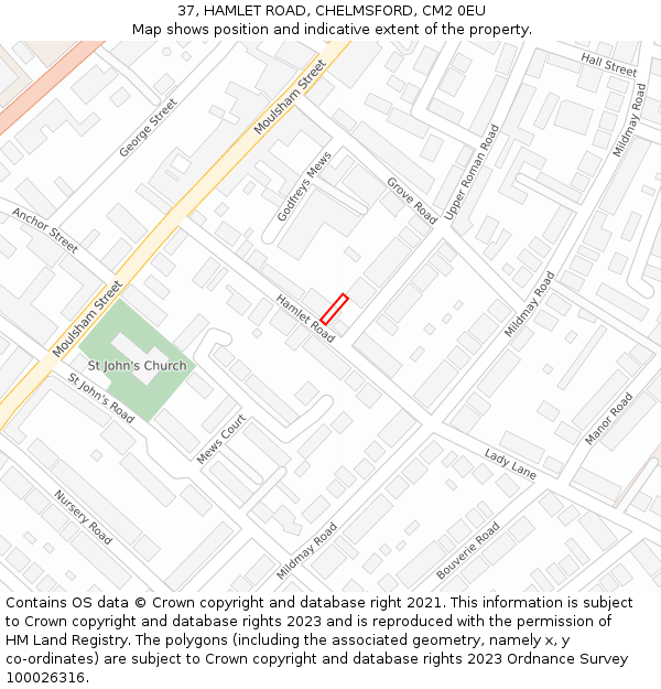 37, HAMLET ROAD, CHELMSFORD, CM2 0EU: Location map and indicative extent of plot
