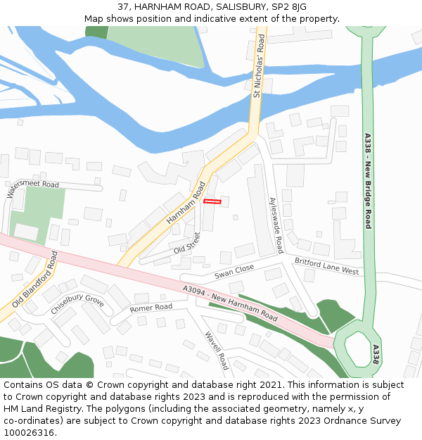 37, HARNHAM ROAD, SALISBURY, SP2 8JG: Location map and indicative extent of plot