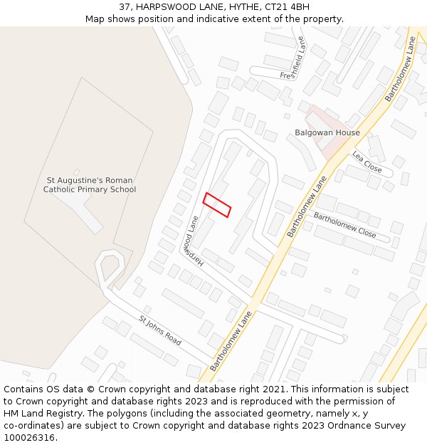 37, HARPSWOOD LANE, HYTHE, CT21 4BH: Location map and indicative extent of plot