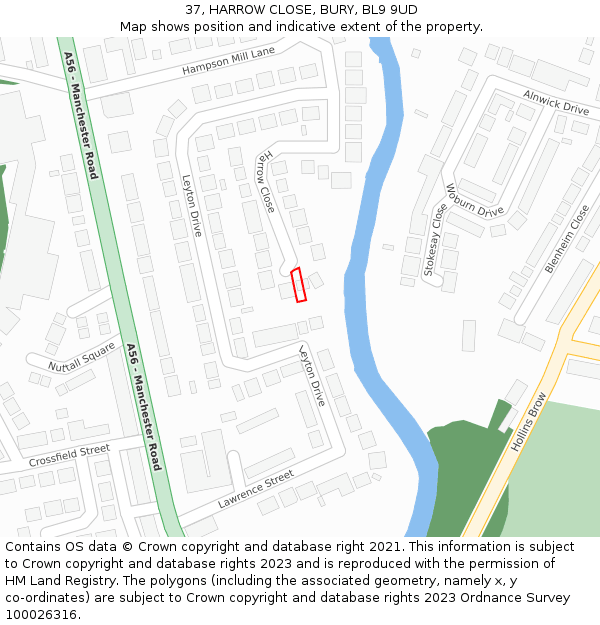 37, HARROW CLOSE, BURY, BL9 9UD: Location map and indicative extent of plot
