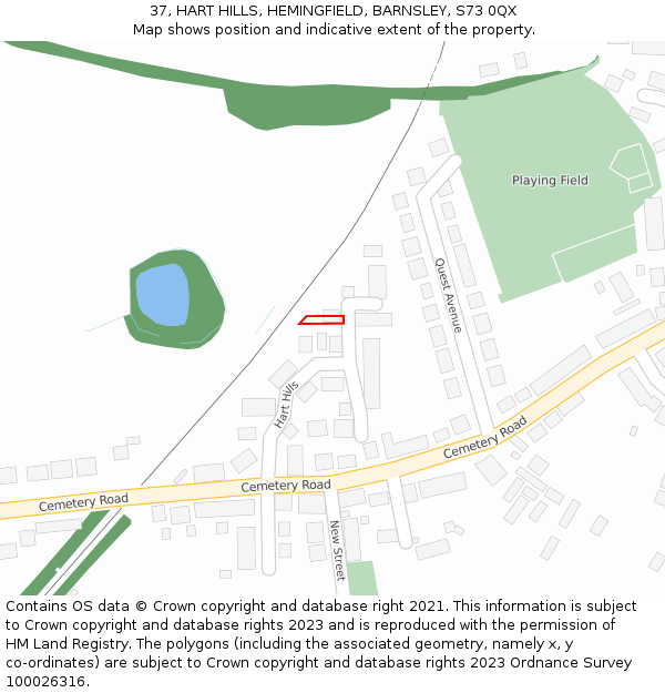 37, HART HILLS, HEMINGFIELD, BARNSLEY, S73 0QX: Location map and indicative extent of plot