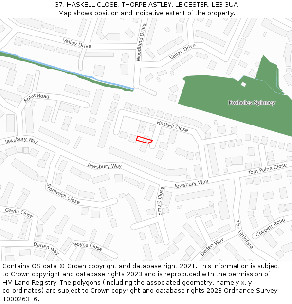 37, HASKELL CLOSE, THORPE ASTLEY, LEICESTER, LE3 3UA: Location map and indicative extent of plot