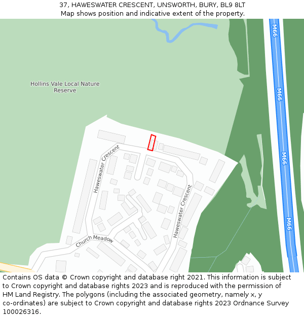 37, HAWESWATER CRESCENT, UNSWORTH, BURY, BL9 8LT: Location map and indicative extent of plot