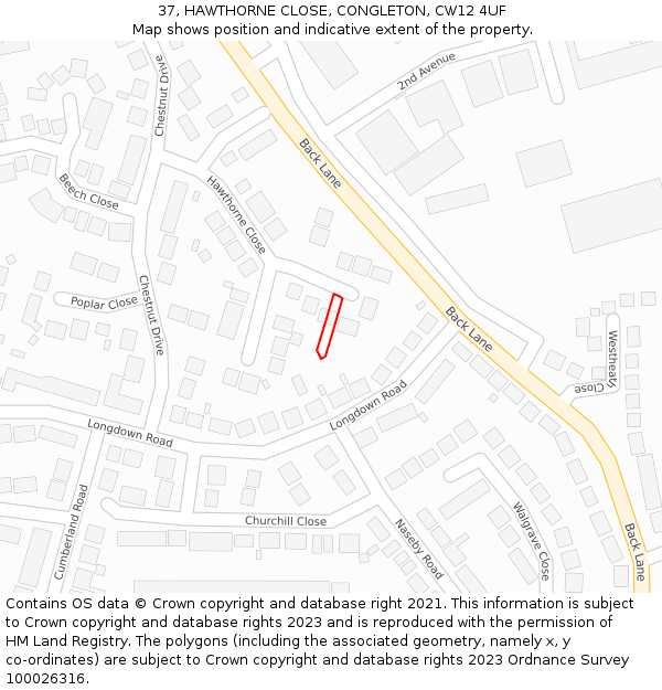 37, HAWTHORNE CLOSE, CONGLETON, CW12 4UF: Location map and indicative extent of plot