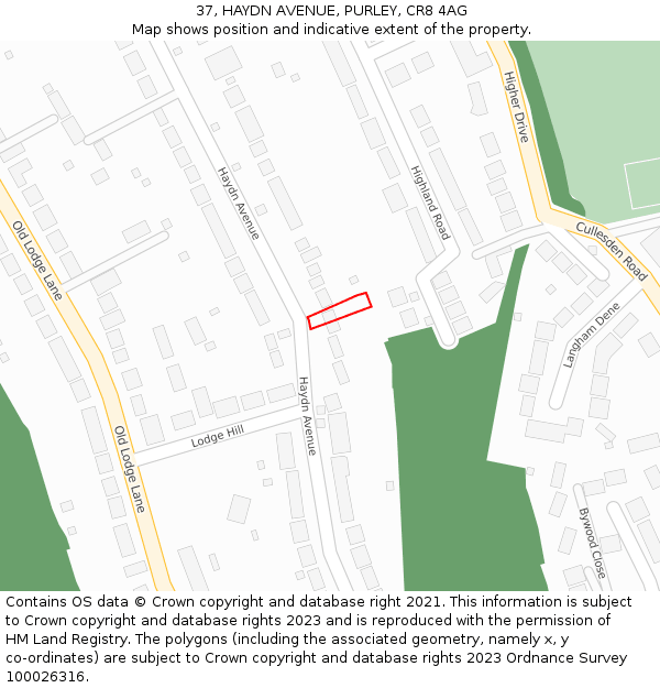 37, HAYDN AVENUE, PURLEY, CR8 4AG: Location map and indicative extent of plot