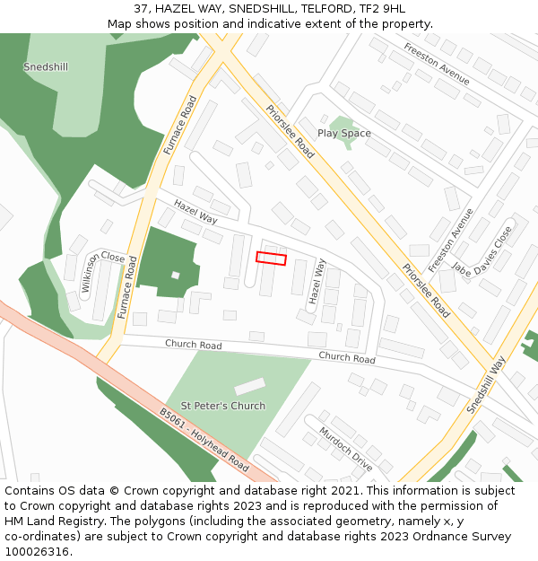 37, HAZEL WAY, SNEDSHILL, TELFORD, TF2 9HL: Location map and indicative extent of plot