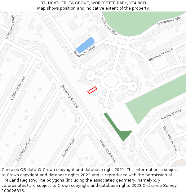 37, HEATHERLEA GROVE, WORCESTER PARK, KT4 8GB: Location map and indicative extent of plot