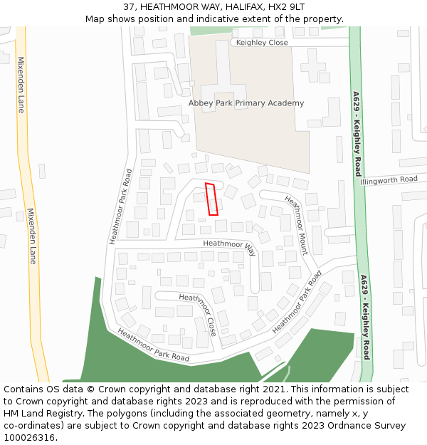 37, HEATHMOOR WAY, HALIFAX, HX2 9LT: Location map and indicative extent of plot