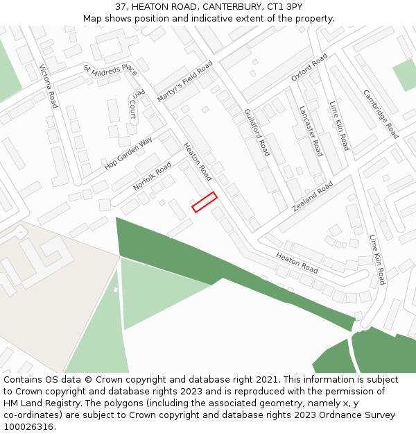 37, HEATON ROAD, CANTERBURY, CT1 3PY: Location map and indicative extent of plot