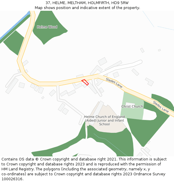 37, HELME, MELTHAM, HOLMFIRTH, HD9 5RW: Location map and indicative extent of plot