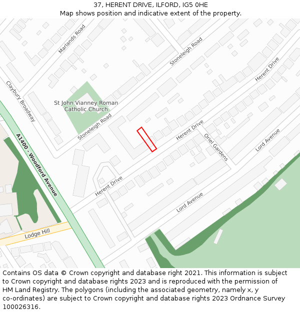 37, HERENT DRIVE, ILFORD, IG5 0HE: Location map and indicative extent of plot