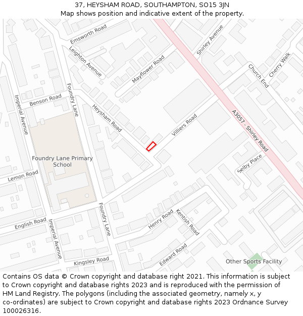 37, HEYSHAM ROAD, SOUTHAMPTON, SO15 3JN: Location map and indicative extent of plot