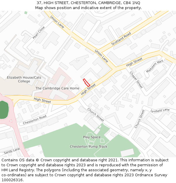 37, HIGH STREET, CHESTERTON, CAMBRIDGE, CB4 1NQ: Location map and indicative extent of plot