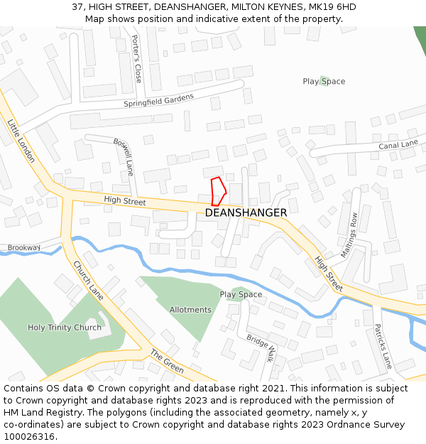 37, HIGH STREET, DEANSHANGER, MILTON KEYNES, MK19 6HD: Location map and indicative extent of plot