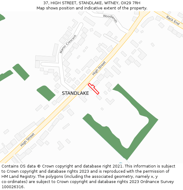 37, HIGH STREET, STANDLAKE, WITNEY, OX29 7RH: Location map and indicative extent of plot