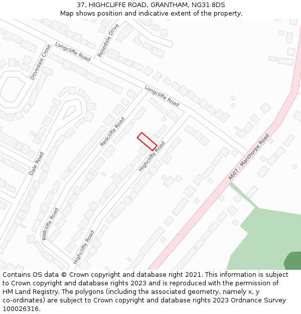 37, HIGHCLIFFE ROAD, GRANTHAM, NG31 8DS: Location map and indicative extent of plot