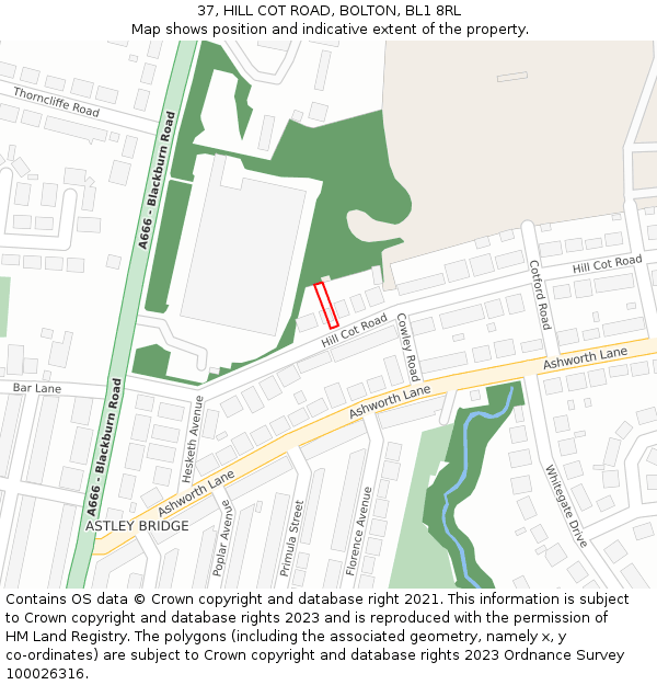 37, HILL COT ROAD, BOLTON, BL1 8RL: Location map and indicative extent of plot
