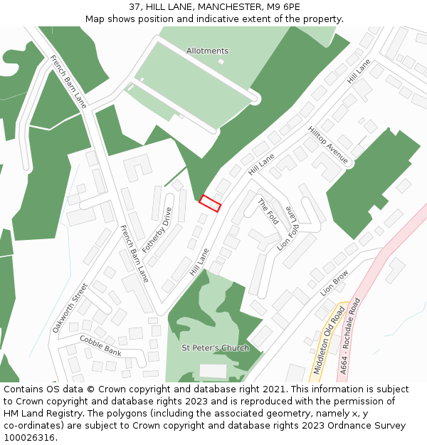 37, HILL LANE, MANCHESTER, M9 6PE: Location map and indicative extent of plot