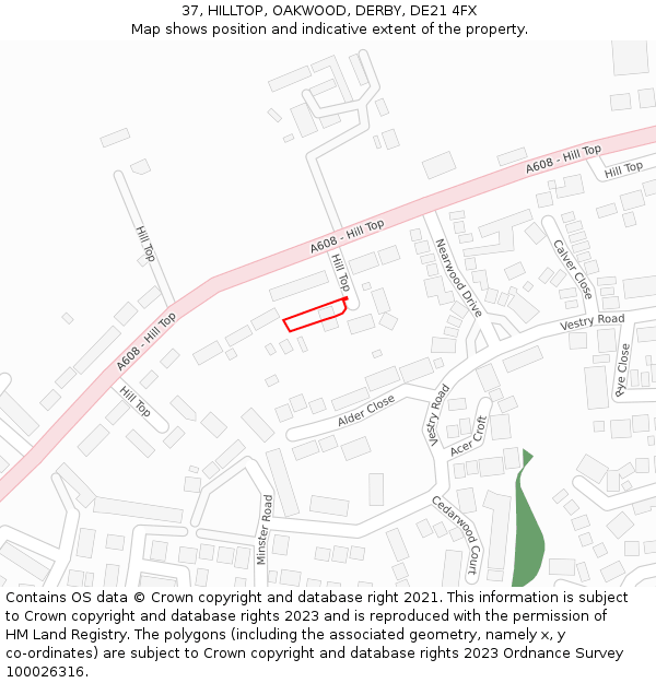 37, HILLTOP, OAKWOOD, DERBY, DE21 4FX: Location map and indicative extent of plot