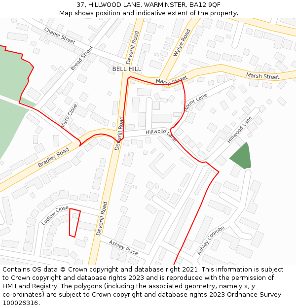 37, HILLWOOD LANE, WARMINSTER, BA12 9QF: Location map and indicative extent of plot