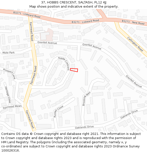 37, HOBBS CRESCENT, SALTASH, PL12 4JJ: Location map and indicative extent of plot