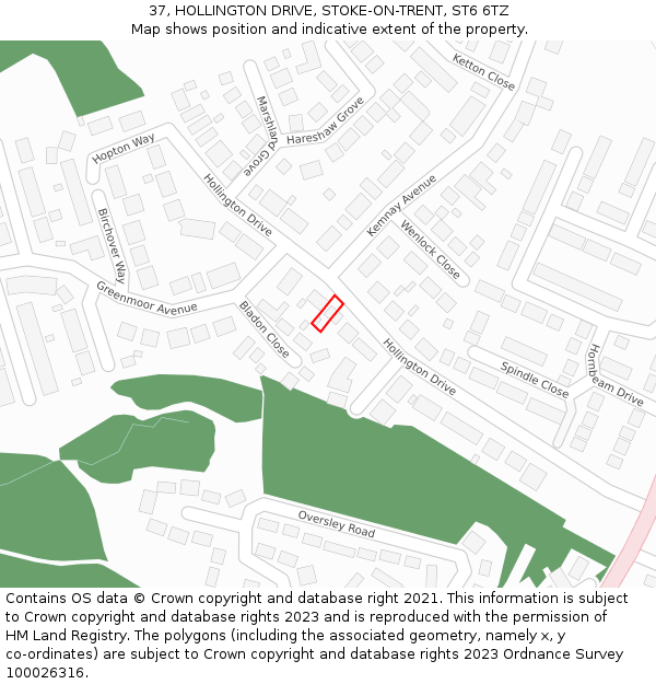 37, HOLLINGTON DRIVE, STOKE-ON-TRENT, ST6 6TZ: Location map and indicative extent of plot