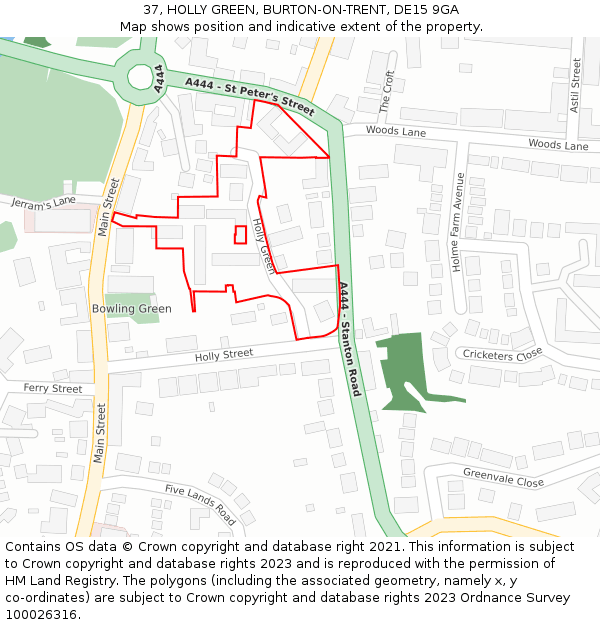 37, HOLLY GREEN, BURTON-ON-TRENT, DE15 9GA: Location map and indicative extent of plot