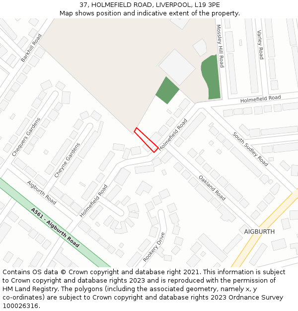37, HOLMEFIELD ROAD, LIVERPOOL, L19 3PE: Location map and indicative extent of plot