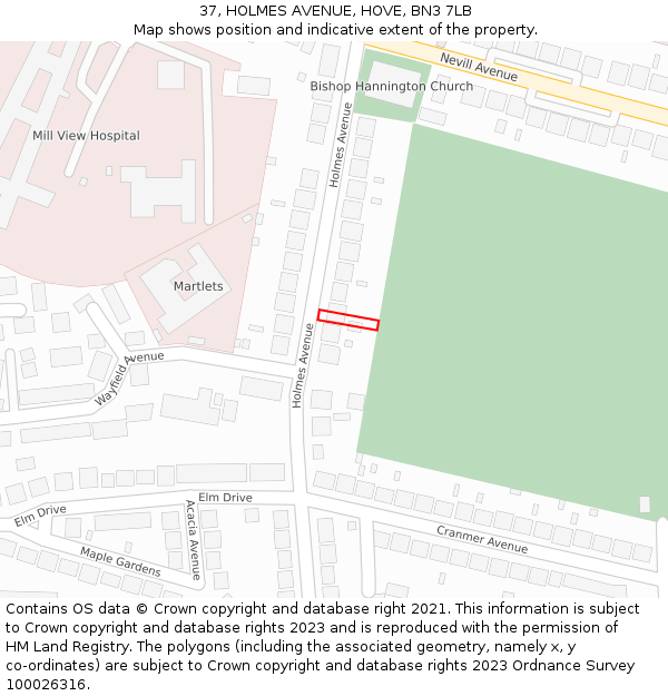 37, HOLMES AVENUE, HOVE, BN3 7LB: Location map and indicative extent of plot