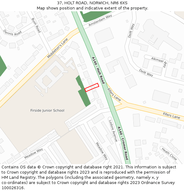 37, HOLT ROAD, NORWICH, NR6 6XS: Location map and indicative extent of plot
