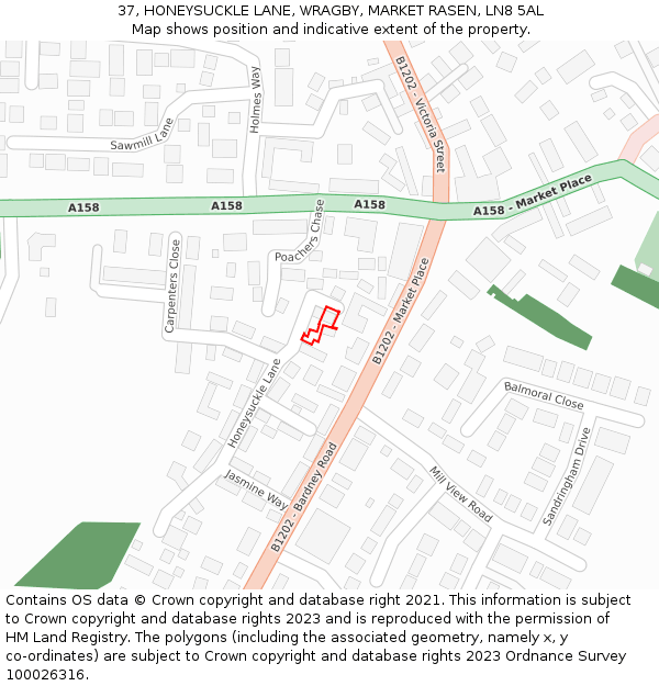 37, HONEYSUCKLE LANE, WRAGBY, MARKET RASEN, LN8 5AL: Location map and indicative extent of plot