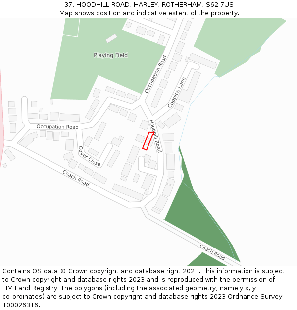 37, HOODHILL ROAD, HARLEY, ROTHERHAM, S62 7US: Location map and indicative extent of plot