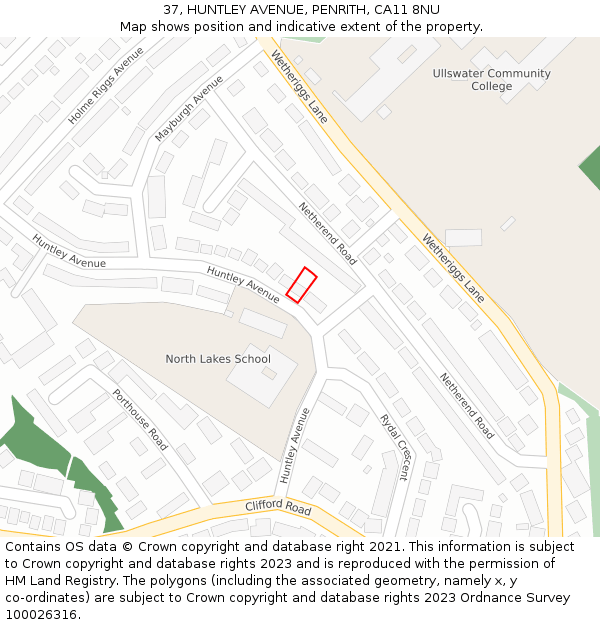 37, HUNTLEY AVENUE, PENRITH, CA11 8NU: Location map and indicative extent of plot